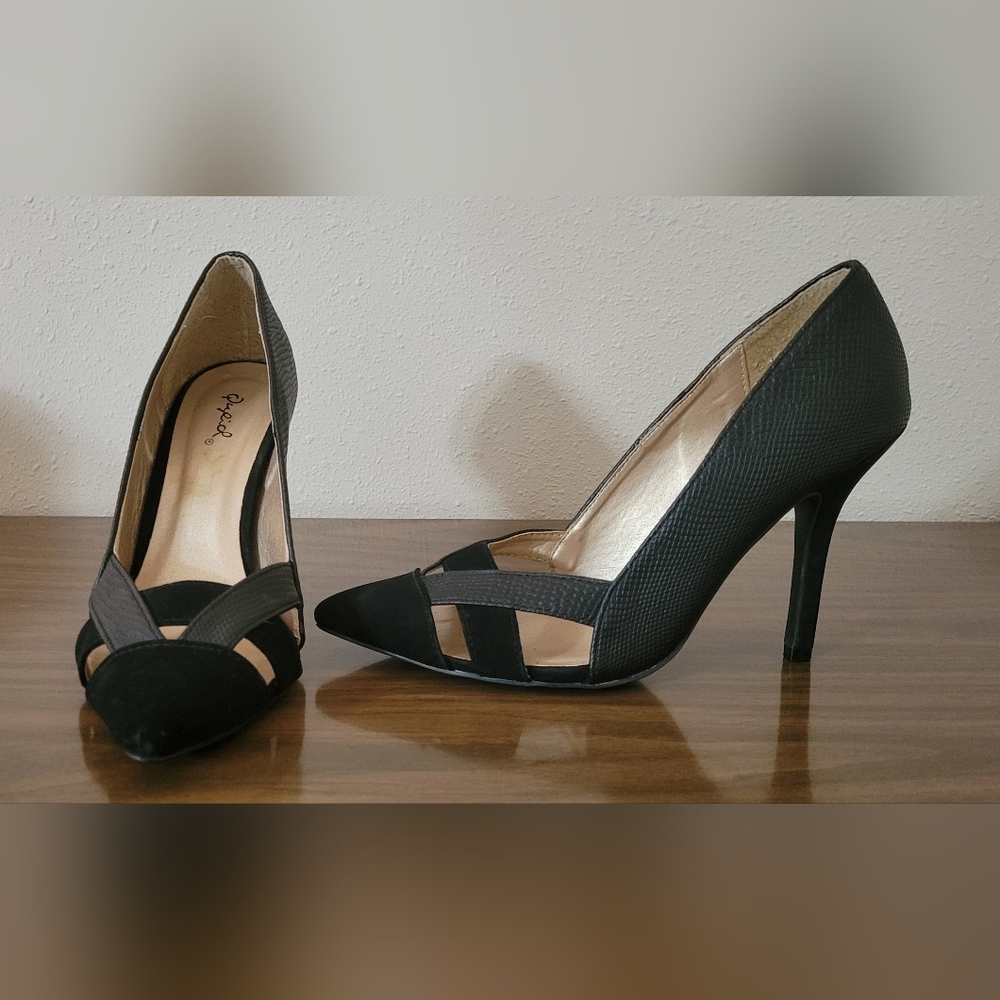 Qupid Black Mesh Heels